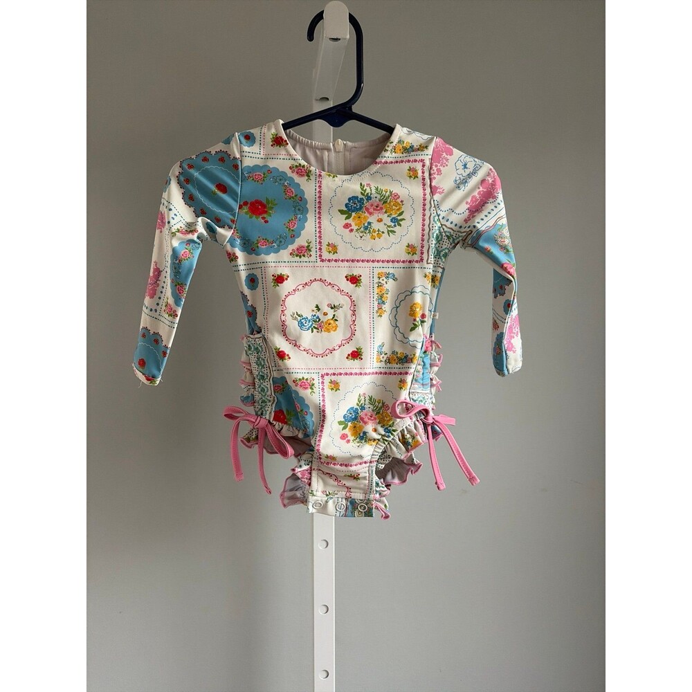 SweetHoney Patchwork Floral Baby Girl Swimsuit Ruffle Trim 12 Months